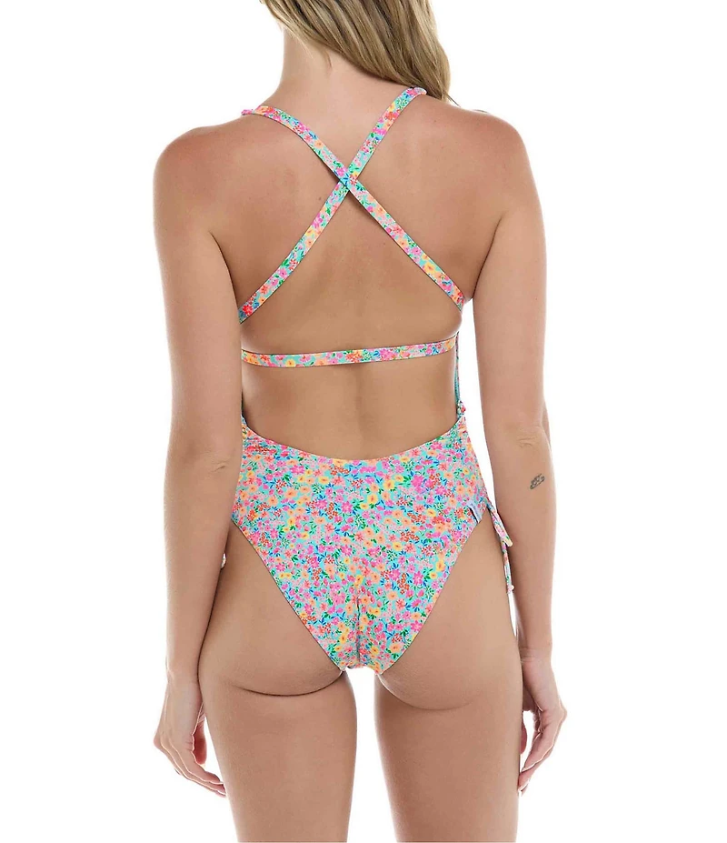 Body Glove Estella Floral Open Back Plunge One Piece Swimsuit
