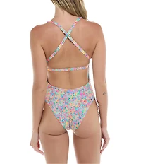 Body Glove Estella Floral Open Back Plunge One Piece Swimsuit