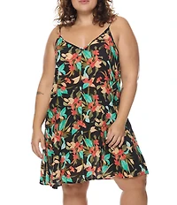 Body Glove Plus Size Nicole Floral V-Neck Dress Swim Cover-Up