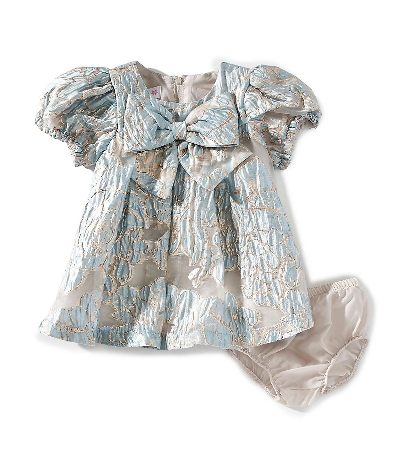 Bonnie Jean Baby Girls Cap-Sleeve Metallic Textured-Floral Jacquard Fit-And-Flare Dress