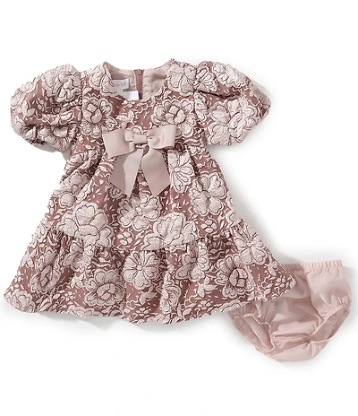 Bonnie Jean Baby Girls Bubble Sleeve Floral Jacquard Empire Waist Dress