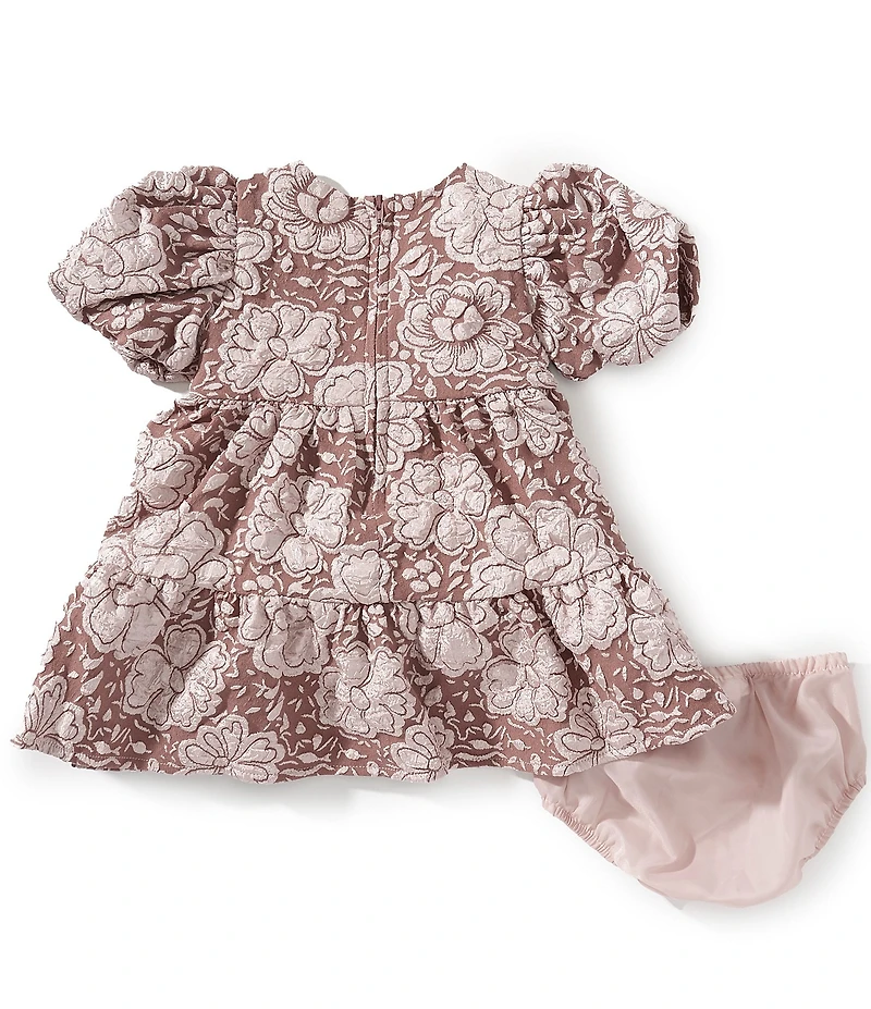 Bonnie Jean Baby Girls Bubble Sleeve Floral Jacquard Empire Waist Dress