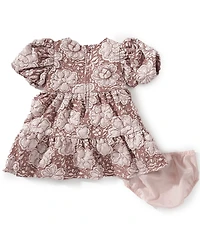 Bonnie Jean Baby Girls Bubble Sleeve Floral Jacquard Empire Waist Dress