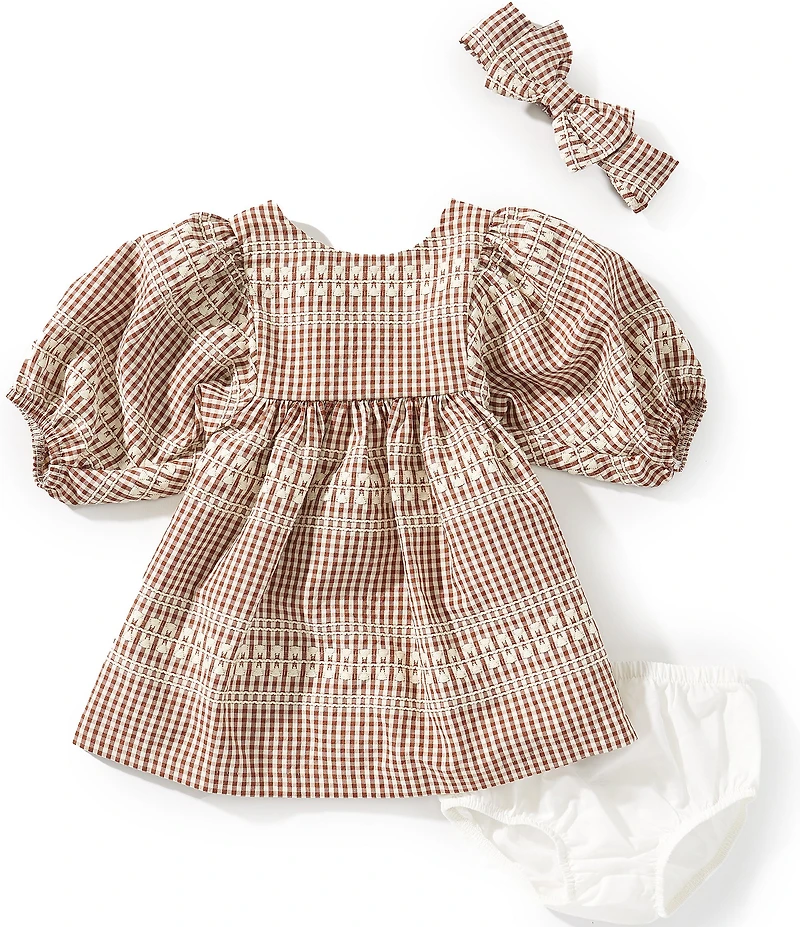 Bonnie Jean Baby Girls Cap-Sleeve Embroidered Gingham Woven Dress