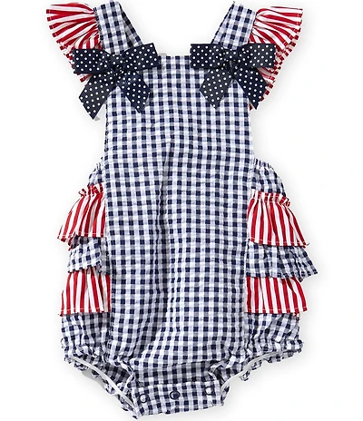 Bonnie Jean Baby Girls Flutter-Sleeve Americana Mixed-Checked/Striped Bubble