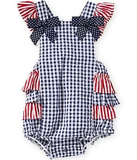Bonnie Jean Baby Girls Flutter-Sleeve Americana Mixed-Checked/Striped Bubble
