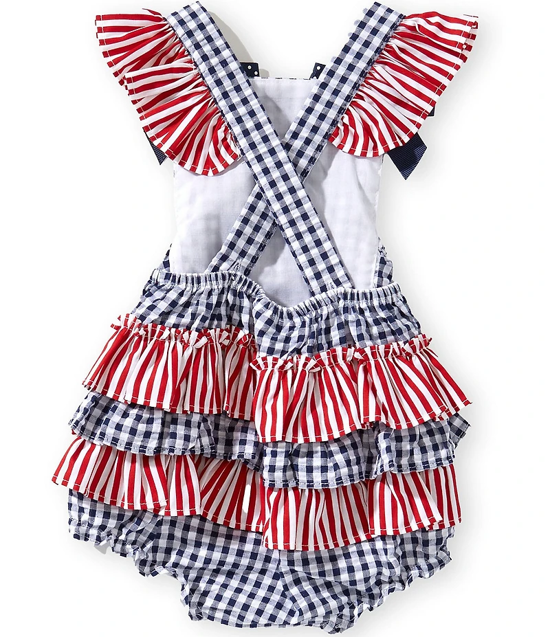 Bonnie Jean Baby Girls Flutter-Sleeve Americana Mixed-Checked/Striped Bubble