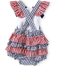 Bonnie Jean Baby Girls Flutter-Sleeve Americana Mixed-Checked/Striped Bubble