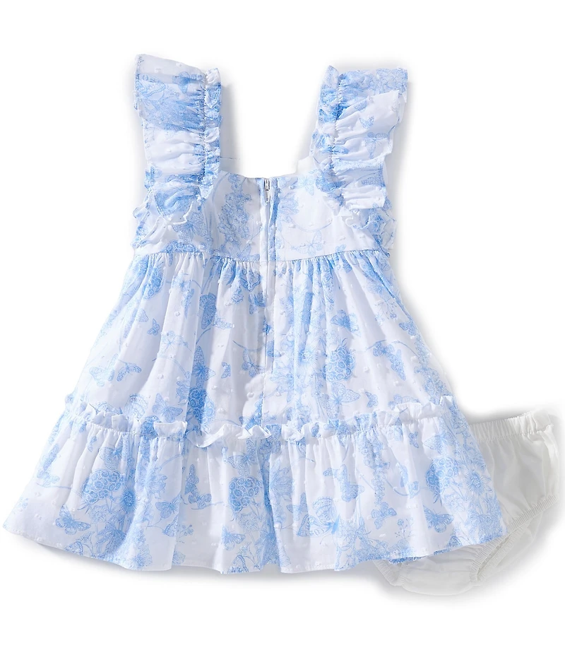 Bonnie Jean Baby Girls Flutter-Sleeve Butterfly/Toile/Clip-Dot Patterned Fit-And-Flare Dress