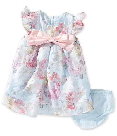 Bonnie Jean Baby Girls Flutter Sleeve Floral Jacquard Chiffon Trapeze Dress