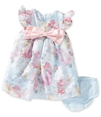 Bonnie Jean Baby Girls Flutter Sleeve Floral Jacquard Chiffon Trapeze Dress
