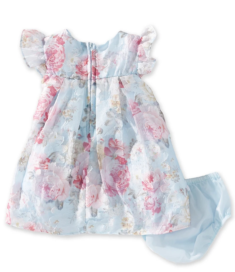 Bonnie Jean Baby Girls Flutter Sleeve Floral Jacquard Chiffon Trapeze Dress