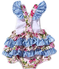Bonnie Jean Baby Girls Flutter Sleeve Floral Striped Mixed Media Printed Bubble Romper