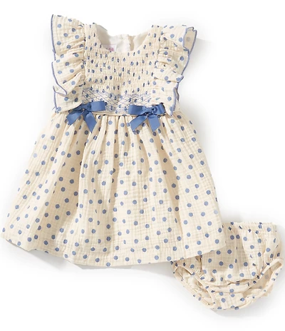 Bonnie Jean Baby Girls Flutter Sleeve Polka Dot Cotton Gauze Dress