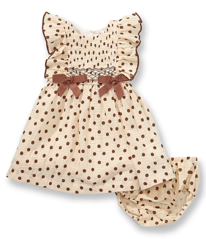 Bonnie Jean Baby Girls Flutter Sleeve Polka Dot Cotton Gauze Dress