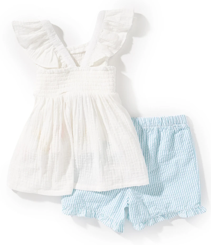 Bonnie Jean Baby Girls Flutter-Sleeve Sea Creatures Gauze Tank Top & Striped Shorts Set