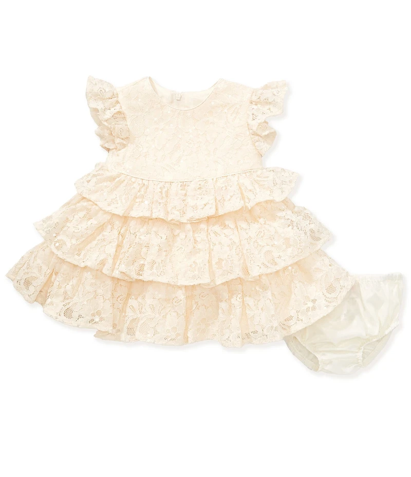 Bonnie Jean Baby Girls Flutter-Sleeve Sequin-Embellished Lace Fit-And-Flare Dress