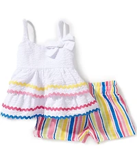 Bonnie Jean Baby Girls Girls Sleeveless Ricrac-Trimmed Seersucker Top & Striped Gauze Shorts Set