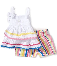 Bonnie Jean Baby Girls Girls Sleeveless Ricrac-Trimmed Seersucker Top & Striped Gauze Shorts Set