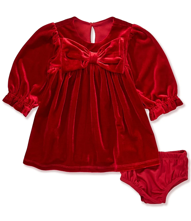 Bonnie Jean Baby Girls Long-Sleeve Bow-Accented Empire-Waist Velvet Dress