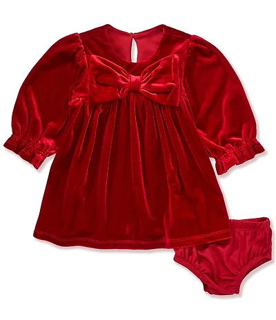 Bonnie Jean Baby Girls Long-Sleeve Bow-Accented Empire-Waist Velvet Dress