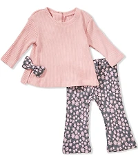 Bonnie Jean Baby Girls Long Sleeve Bow-Accented Top & Daisy Jacquard Flare-Leg Pants Set