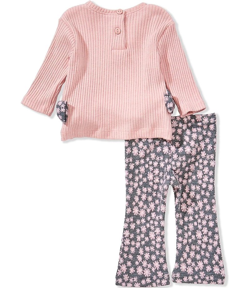 Bonnie Jean Baby Girls Long Sleeve Bow-Accented Top & Daisy Jacquard Flare-Leg Pants Set