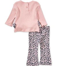 Bonnie Jean Baby Girls Long Sleeve Bow-Accented Top & Daisy Jacquard Flare-Leg Pants Set