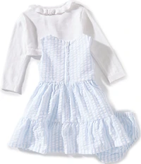 Bonnie Jean Baby Girls Long-Sleeve Floral-Embroidered Knit Cardigan & Sleeveless Striped Seersucker Fit-And-Flare Dress Set
