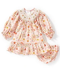 Bonnie Jean Baby Girls Long Sleeve Mixed Media Pumpkin Smocked Dress