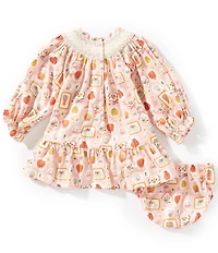 Bonnie Jean Baby Girls Long Sleeve Mixed Media Pumpkin Smocked Dress