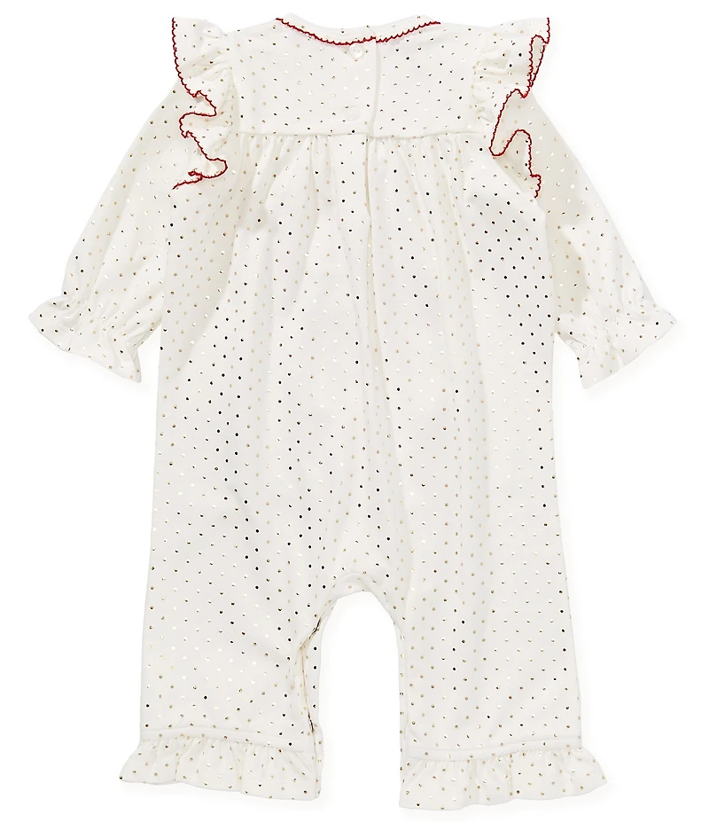 Bonnie Jean Baby Girls Long-Sleeve Pindotted Santa-Face-Appliqued Coverall