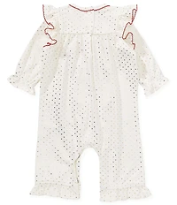 Bonnie Jean Baby Girls Long-Sleeve Pindotted Santa-Face-Appliqued Coverall