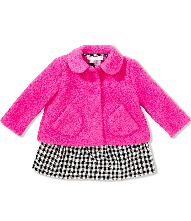 Bonnie Jean Baby Girls Long-Sleeve Solid Faux-Sherpa Coat & Sleeveless Plaid Fit-And-Flare Dress
