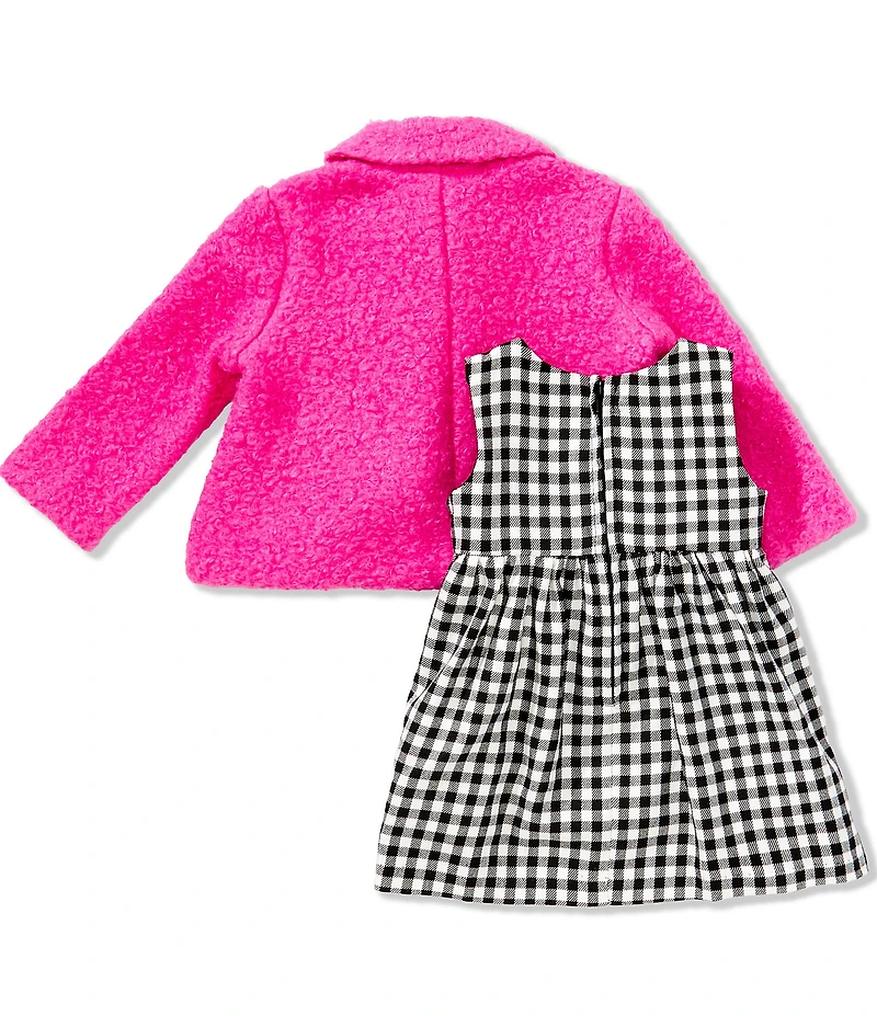 Bonnie Jean Baby Girls Long-Sleeve Solid Faux-Sherpa Coat & Sleeveless Plaid Fit-And-Flare Dress