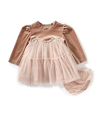 Bonnie Jean Baby Girls Long-Sleeve Stretch Velvet/Tiered Mesh Skirted Float Dress