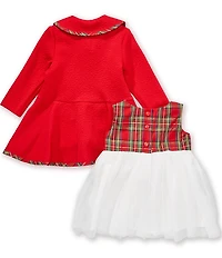 Bonnie Jean Baby Girls Long-Sleeve Textured-Knit Coat & Plaid-To-Mesh Ballerina Dress Set