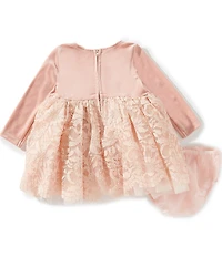 Bonnie Jean Baby Girls Long-Sleeve Velvet-Bodice/Foiled-Lace-Skirted Fit-And-Flare Dress