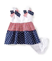 Bonnie Jean Baby Girls Bow Shoulder Americana Printed Dress With Coordinating Panty