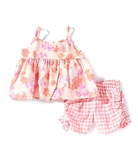 Bonnie Jean Baby Girls Floral Print Peplum Top & Woven Check Shorts Set