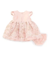 Bonnie Jean Baby Girls Petal-Sleeve Embroidered-Lace-Overlay-Skirted Mikado Fit-And-Flare Dress