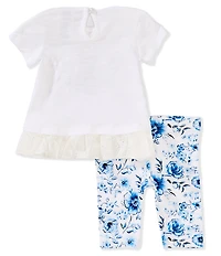 Bonnie Jean Baby Girls Short Sleeve Bunny-Appliqued T-Shirt & Floral-Printed Capri Leggings Set