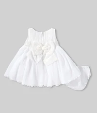 Bonnie Jean Baby Girls Sleeveless Flower Trim Pleated Dress
