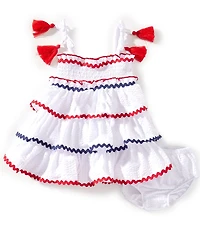 Bonnie Jean Baby Girls Tassel Tie Shoulder Seersucker Ric-Rac Trim Sundress