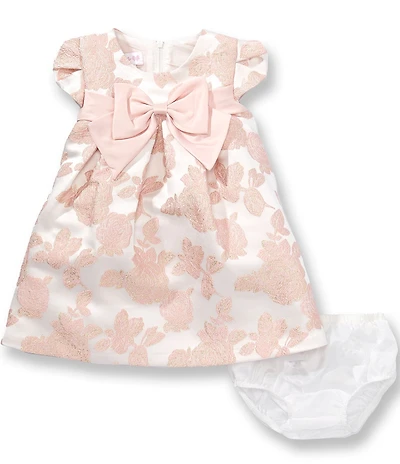 Bonnie Jean Baby Girls Petal Sleeve Floral Metallic Jacquard Trapeze Dress