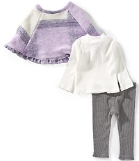 Bonnie Jean Baby Girls Plaid Brushed-Fleece Poncho, Long-Sleeve Solid Knit Top & Solid Rib-Knit Leggings Set