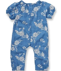 Bonnie Jean Baby Girls Raglan Sleeve Floral Embroidered Chambray Coverall