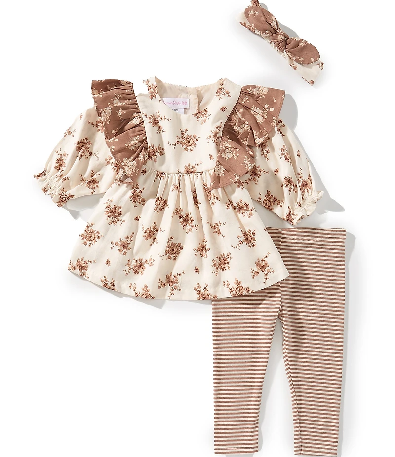 Bonnie Jean Baby Girls Short-Sleeve Twin-Printed Tunic Top & Striped Knit Leggings Set