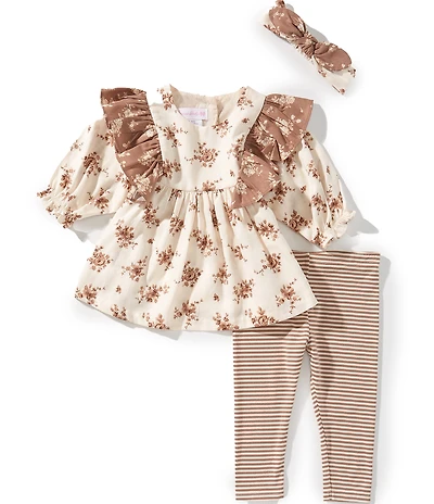 Bonnie Jean Baby Girls Short-Sleeve Twin-Printed Tunic Top & Striped Knit Leggings Set
