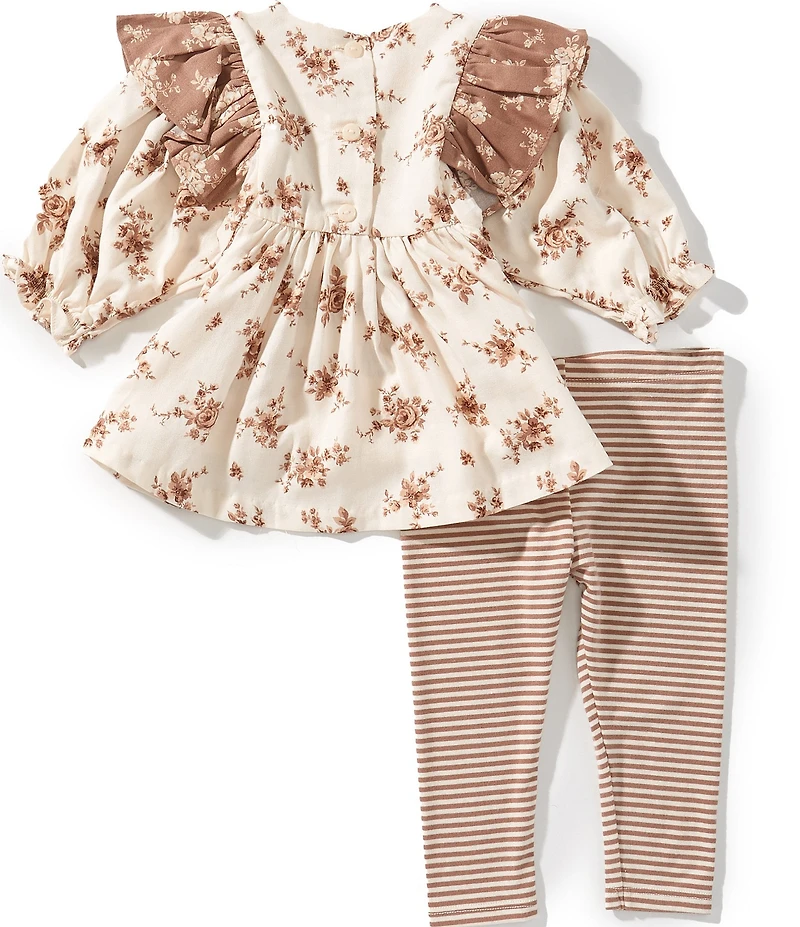 Bonnie Jean Baby Girls Short-Sleeve Twin-Printed Tunic Top & Striped Knit Leggings Set